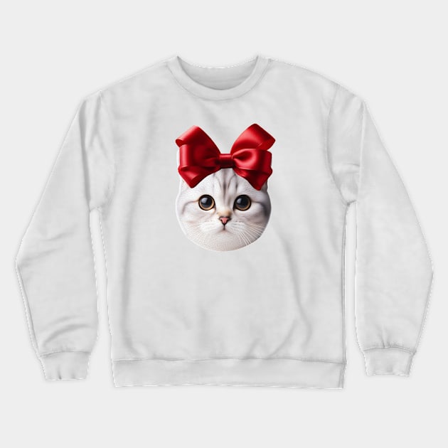 Cat with Red Bow on head Crewneck Sweatshirt by Saysaymeme